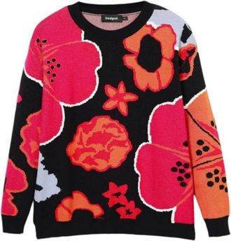Desigual Gebreide trui met ronde hals - Dames - Ronde hals truien - Veelkleurig - XL - Polyester - Truien & Vesten