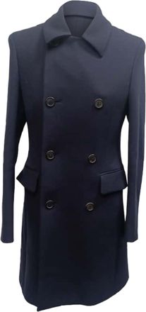 Prada Pre-owned Mens Double-Breasted Coat with Pockets in Navy Blue Wool - Size IT 46 (Mens)
