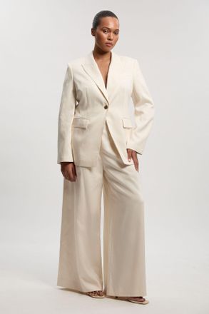 Karen Millen Womens Plus Size Tailored Linen Single Breasted Blazer - White Lyocell - Size 24 UK