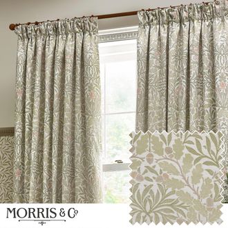 Morris & Co. Acorn Multi Floral Jacquard Room Darkening Pencil Pleat Curtains in Stone | Size: 229 cm width x 183 cm drop