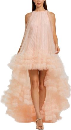 Mac Duggal Tulle High Neck Sleeveless Ruffled Hem Hi-Lo Gown