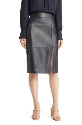 BOSS Setora Leather Pencil Skirt in Dk Bu at Nordstrom Rack, Size 0