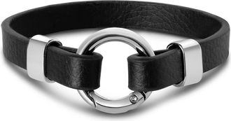 Bruno Magli Mens Black Leather Bracelet, Silver