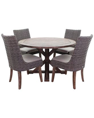 Courtyard Casual Bermuda Fsc Teak 5Pc 48In Round Dining Set With 1 Table And 4 Dining Chairs