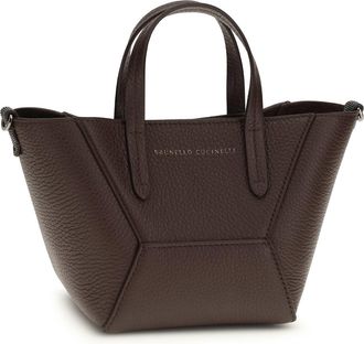 Brunello Cucinelli Womens Leather Handbag Burgundy Calf Bos Taurus Shoulder Bags