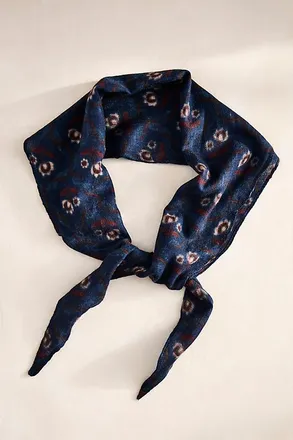 Elizabeth Gillett Blue Floral Wool + Silk Scarf