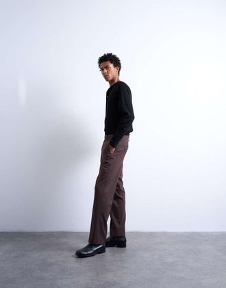 Topman Pantaloni dritti color cioccolato effetto lana-Marrone