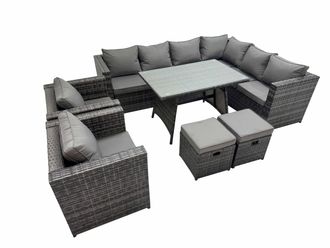 Fimous Patio Furniture Sets with Dining Table 2 Small Stools 2 Chair in Dark Grey