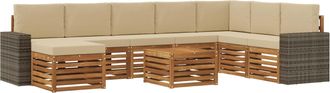 vidaXL Conjunto De Sof&aacute;s De Exterior 9 Uds. Natural Y Beige Vidaxl