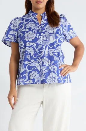 Sugarlips Mixed Print Cotton Top in Navy-White at Nordstrom, Size 3X