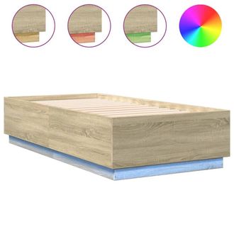 Berkfield Home Bed Frame with LED without Mattress Sonoma Oak 75x190 cm Small Single in Light Tan