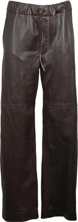 Margaux Lonnberg High-Waisted Brown Leather Pants with Adjustable Waist