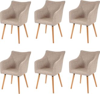 Hhg Juego De 6 Sillas De Comedor Malm&ouml; T382, Silla De Cocina, Dise&ntilde;o Retro De Los A&ntilde;os 50, Tejido, Crema/gris