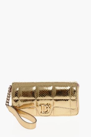 Dsquared2 Snake-Effect Leather Pochette with Gold Monogram Dsquared2