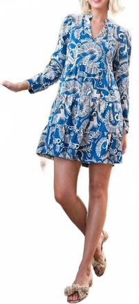Sail to Sable Long Sleeve Tunic Flare Dress In True Blue Multi