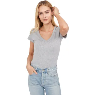 Marea Pointelle V-Neck Tee in Grey at Nordstrom, Size X-Small
