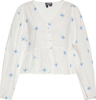 Dreimaster Dreimaster Blouse Dames Wol Wit Blauw