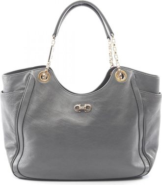 Ferragamo Gray Leather Handbag Tote Bag (Pre-Owned)
