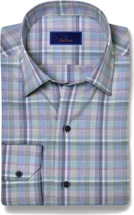 David Donahue Mens Twill Check Shirt In Blue & Grass