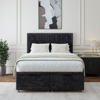 Bedmaster Luxury Velvet Ottoman Divan Base & Button Headboard in Black | Size: Small Double
