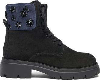 Stuart Weitzman Hudson embroidered lace-up boots - Black