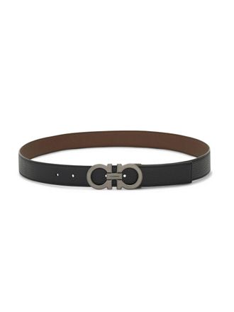 Ferragamo Double Adjustable Calf Leather Belt with Metallic Buckle