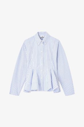 Ganni Blue Stripe Peplum Shirt - Size 32 Organic Cotton