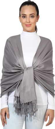 World of Shawls Pashmina Style All Seasons Handcrafted Wrap Shawl Stole Scarf (Dark Silver)