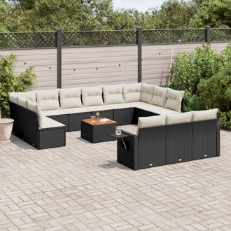 vidaXL Set Sof&aacute;s De Jard&iacute;n 14 Pzas Con Cojines Rat&aacute;n Sint&eacute;tico Negro Vidaxl