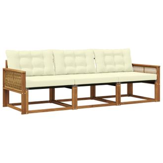 vidaXL Conjunto De Sof&aacute;s De Exterior Con Coj&iacute;n 3 Pcs Natural Y Crema Vidaxl