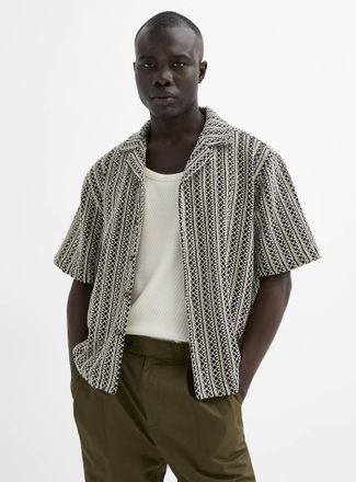 Le 31 Mens Lattice crochet-knit shirt Comfort fit