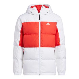 adidas Colorblock Hooded Down Jacket White Red HN2091