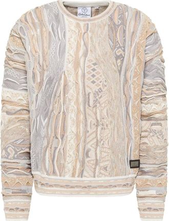 Carlo Colucci Truien & Vesten, Heren, Beige, 2Xl, Gebreide trui met opvallend patroon