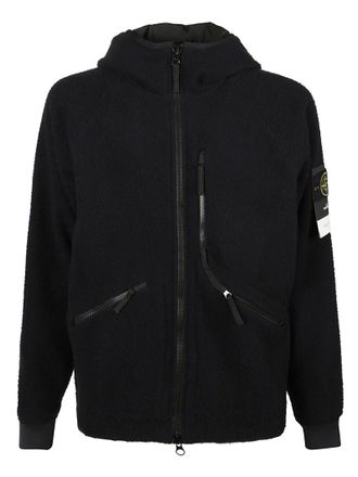 Stone Island Logo Patch Textured Black Wool Jacket