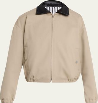 Maria McManus Leather-Collar Cotton Twill Flight Jacket