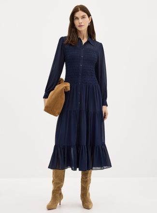 Michael Kors Michael Michael Kors - Womens Airy crepe smocked shirtdress