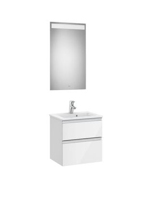 Roca Roca - Pack Mueble De 2 Cajones 500 Mm + Lavabo + Espejo Led The Gap Color: Blanco Brillo