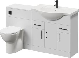 Alexander James Alexander James Cento Gloss White 1450mm 3 Door Vanity Unit Toilet Suite - 1450mm - Matt Black 96mm Bar HandleJames Toilet Pan and Seat