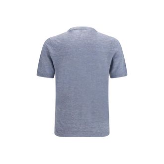 Brunello Cucinelli Mens Blue Linen T-Shirt
