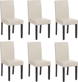 Hhg Hhg - Lote De 6 Sillas De Comedor Silla De Cocina Littau, Polipiel, Blanca, Patas Oscuras