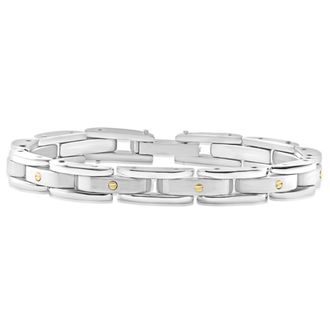 Pompeii3 Mens Polished Steel Two Tone Two Row 8.5mm Flexible Link 8.5 Bracelet