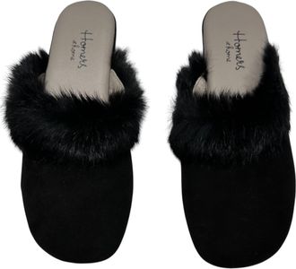 Homers Womens Fur Trim Slippers In Black
