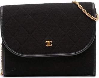 Chanel Borsa a tracolla Jersey Chain con battente trapuntata CC 1984-1986 - Nero