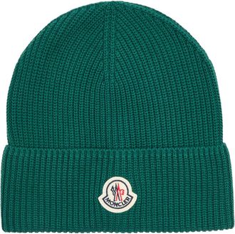 Moncler Logo Ribbed Cotton Beanie - Green - One Size