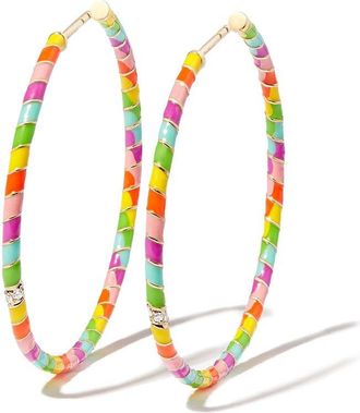 Yvonne Léon 9kt yellow gold enamel diamond hoop earrings - women - 9kt Yellow Gold - One Size