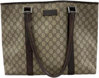 Gucci Pre-owned GG Supreme Canvas Leather Tote Bag - Dames - Vintage Shopper - Beige - ONE Size - Leer - Vintage