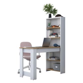 Dmora Escritorio Cervaro, 5 Estantes, 5 Compartimentos, Con Librer&iacute;a, 120x54x154h Cm Roble Marr&oacute;n