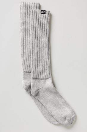Alo | Washed Scrunch Socks in Hazy Grey Wash, Size: Medium