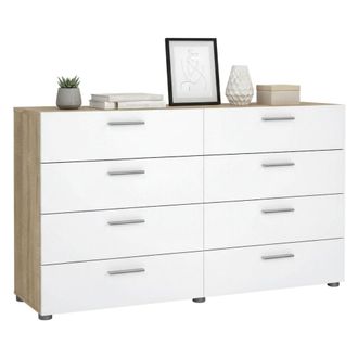 Dmora Dmora - Cajonera Doble Roble Y Color Blanco Brillante, 140 X 82,9 X 40,35 Cm, Con Embalaje Reforzado