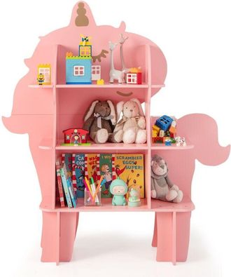 Costway Costway - Kids Unicorn Bookcase 3-Tier Toy Storage Organizer Wooden Bookshelf